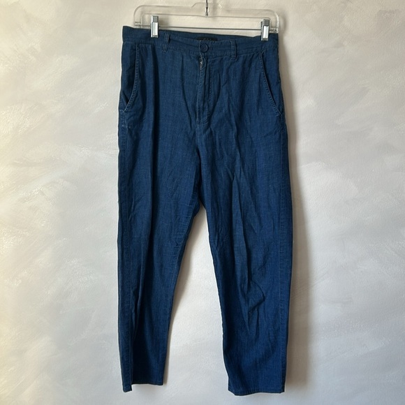COS size 4 cotton capri cropped pants denim blue high rise summer - Picture 1 of 8